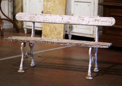 Early 20th Century French White Painted Wood and Cast Iron Garden Bench