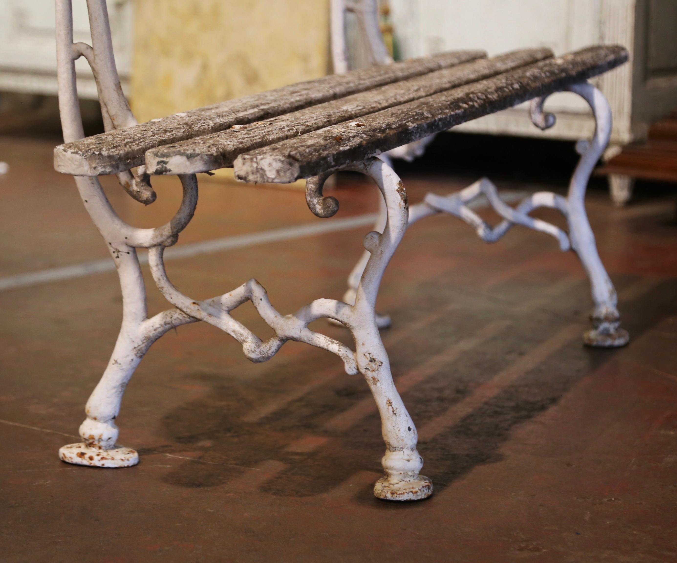 Early 20th Century French White Painted Wood and Cast Iron Garden Bench 3