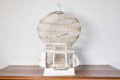 Early 20th-Century French White Wrought Iron Birdcage with Dome Top