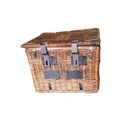 Antique Early 20th Century French Wicker Basket with Metal Hinges and Locks