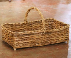 Early 20th Century French Wicker Market Basket with Twisted Handle