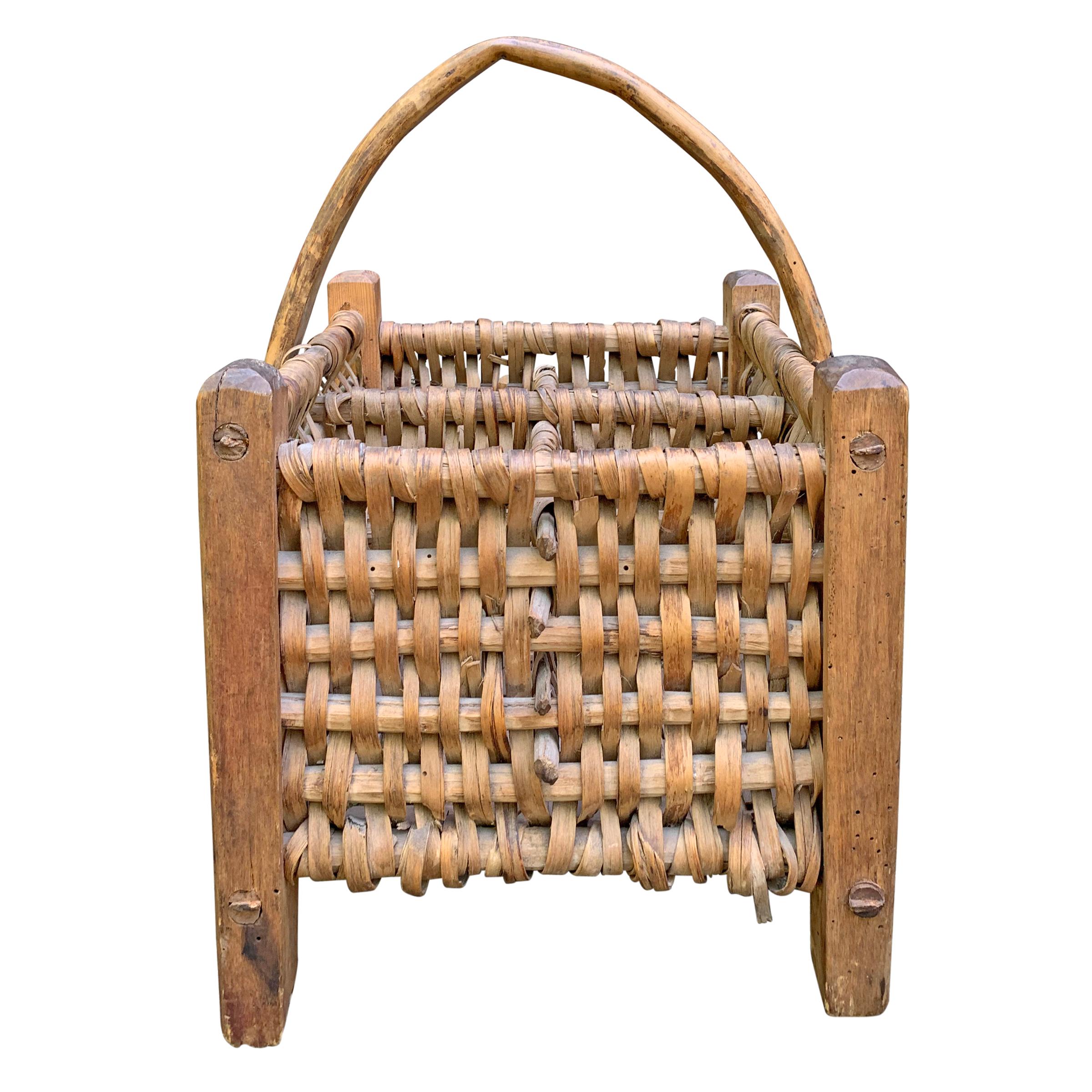 Rustic Early 20th Century French Wine Carrier Basket