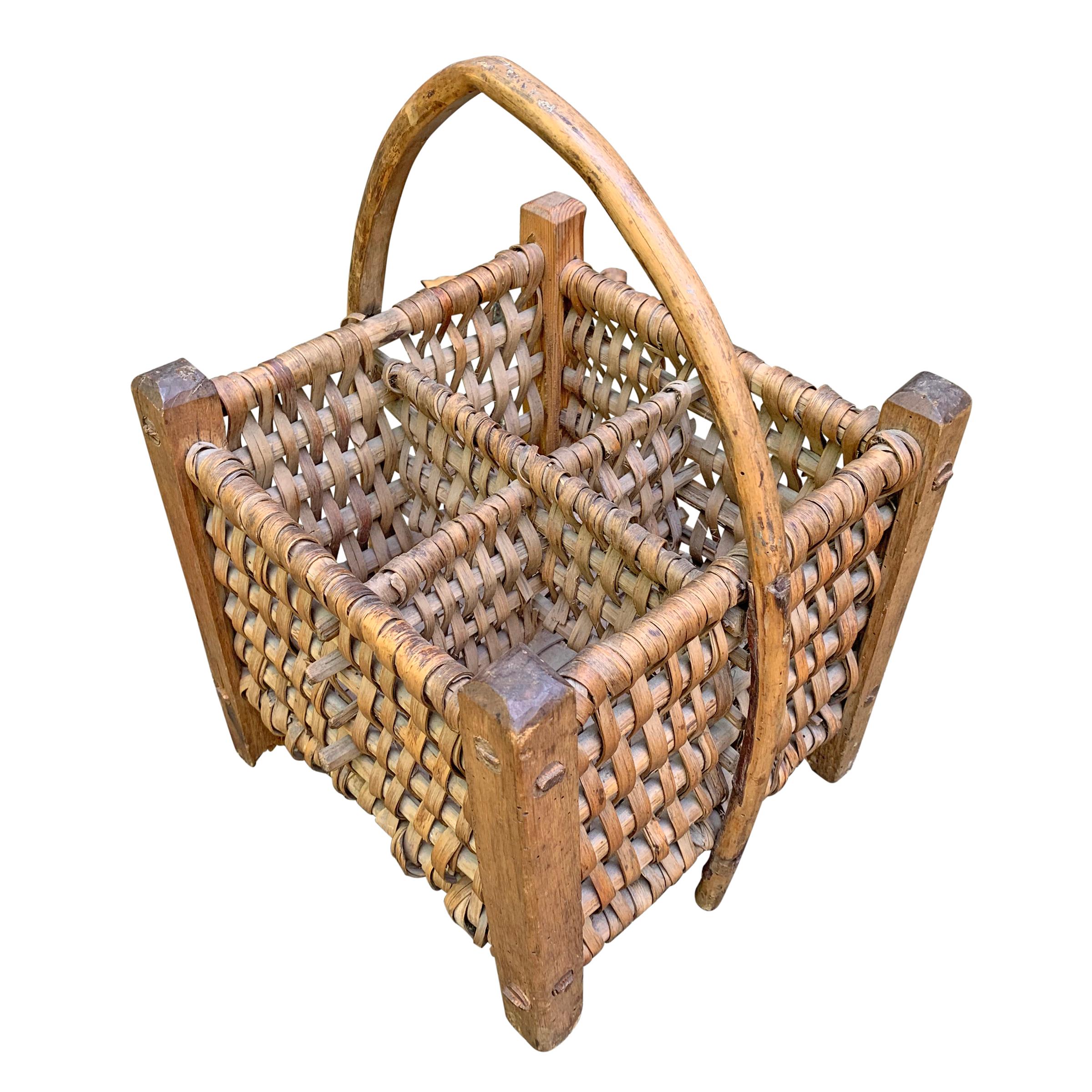 Hand-Woven Early 20th Century French Wine Carrier Basket