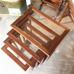 Early 20th Century French Wood, Glass and Brass Nesting Tables, 4 Pieces