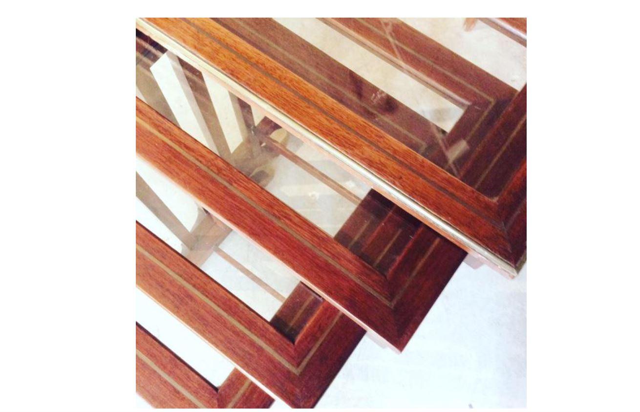 Early 20th Century French Wood, Glass and Brass Nesting Tables, 4 Pieces For Sale 5