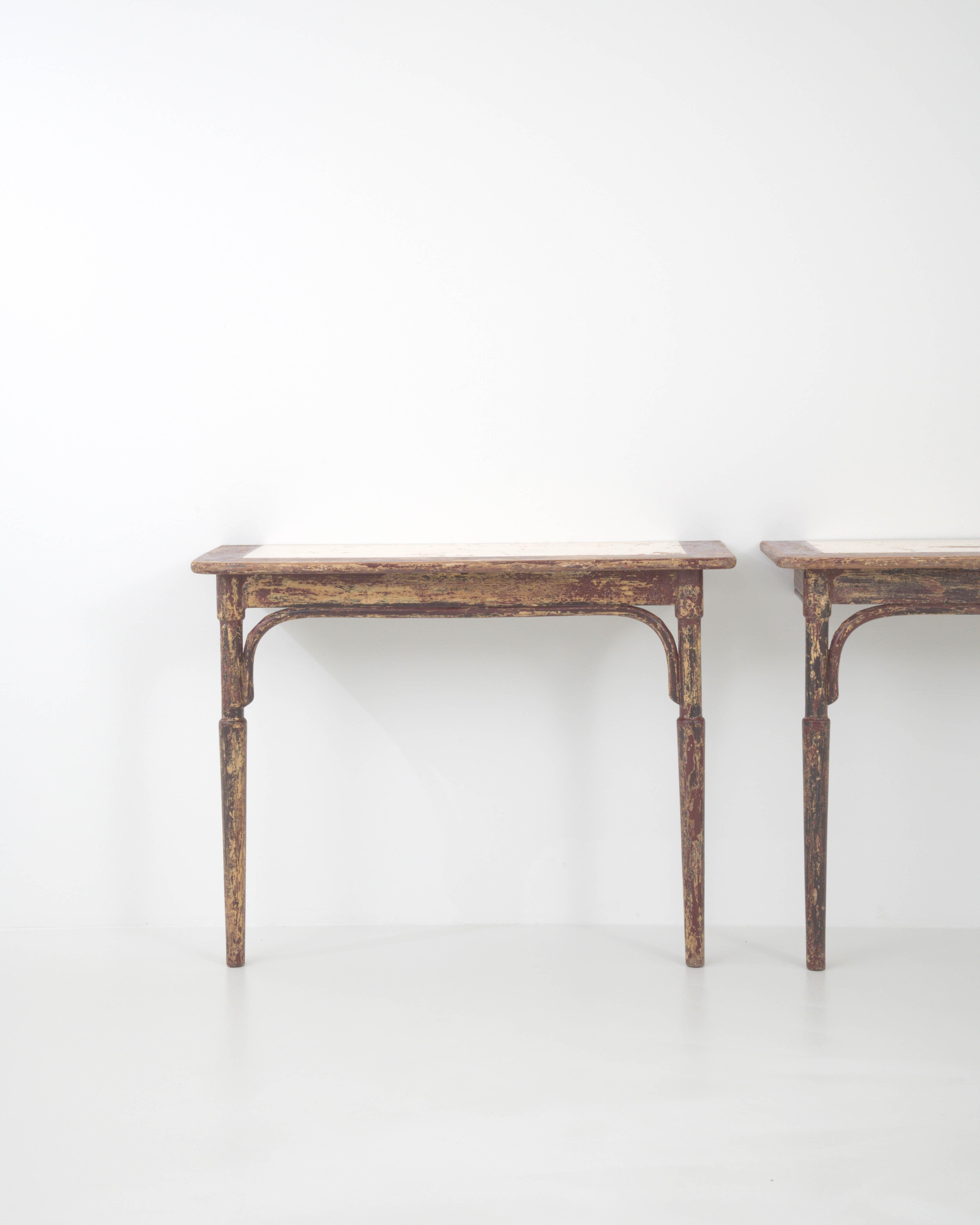 Early 20th Century French Wood Patinated Console Tables By Thonet, a Pair For Sale 3
