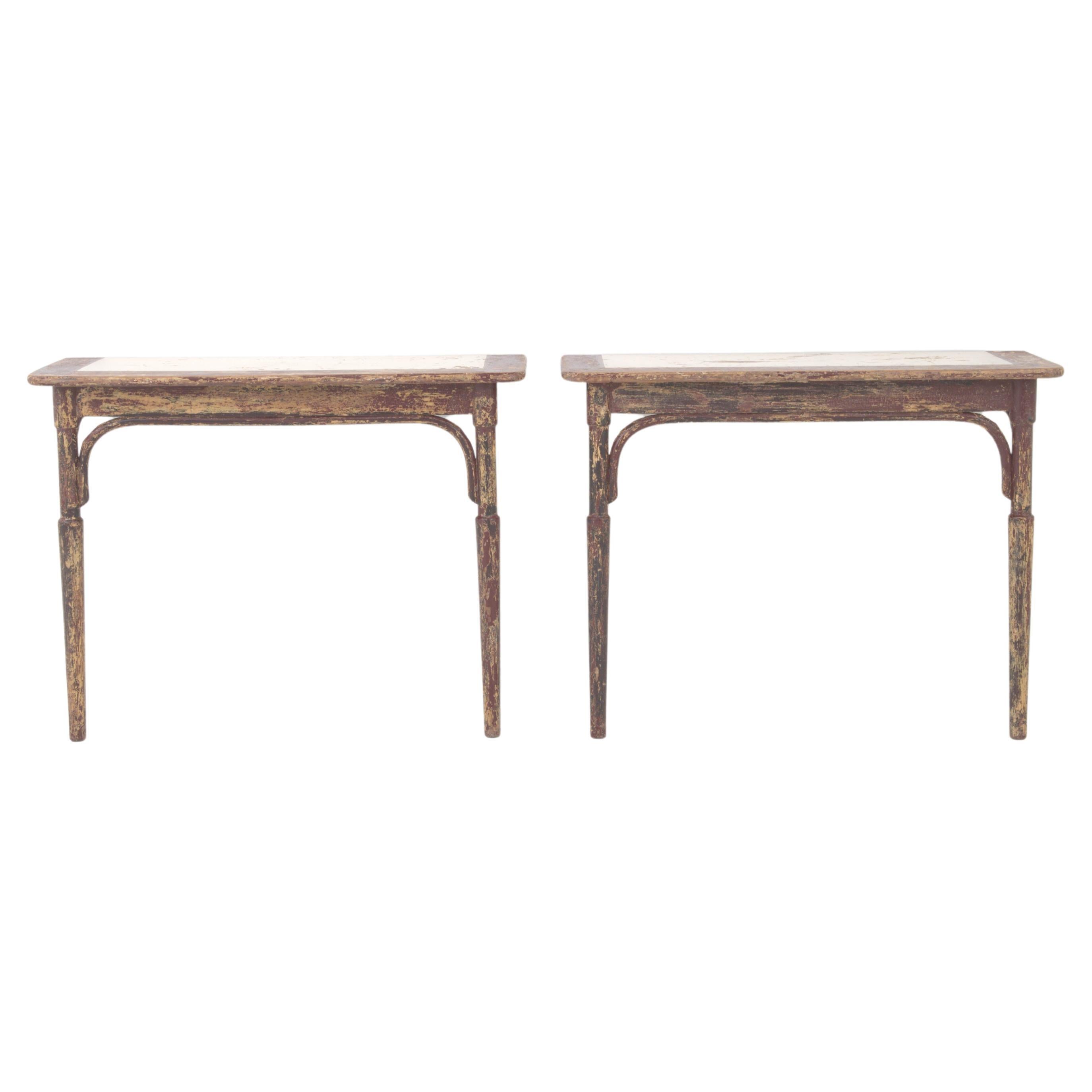 Early 20th Century French Wood Patinated Console Tables By Thonet, a Pair