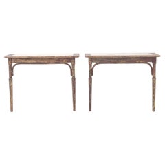 Antique Early 20th Century French Wood Patinated Console Tables By Thonet, a Pair