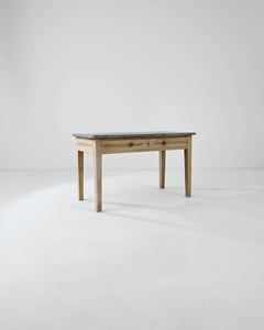 Early 20th Century French Wood Patinated Side Table with Zinc Top