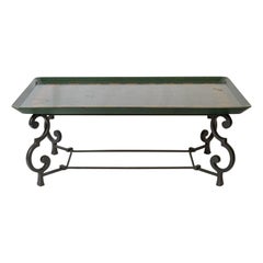 Early 20Th, C. Italian Tole Painted Wood Tray Top With Iron Base Coffee Table