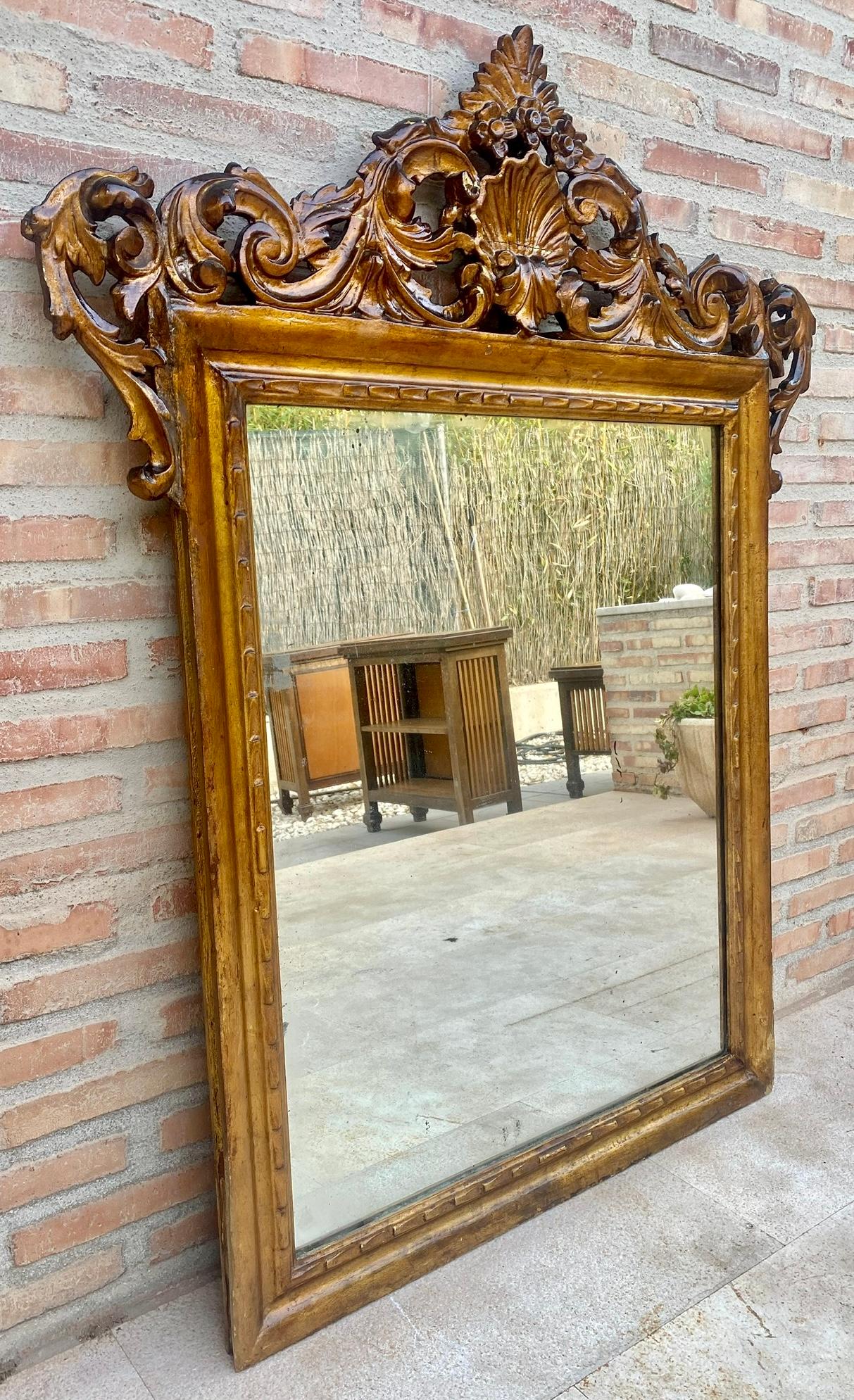 French Provincial Early 20th Century French Wood Wall Mirror, 1920s For Sale