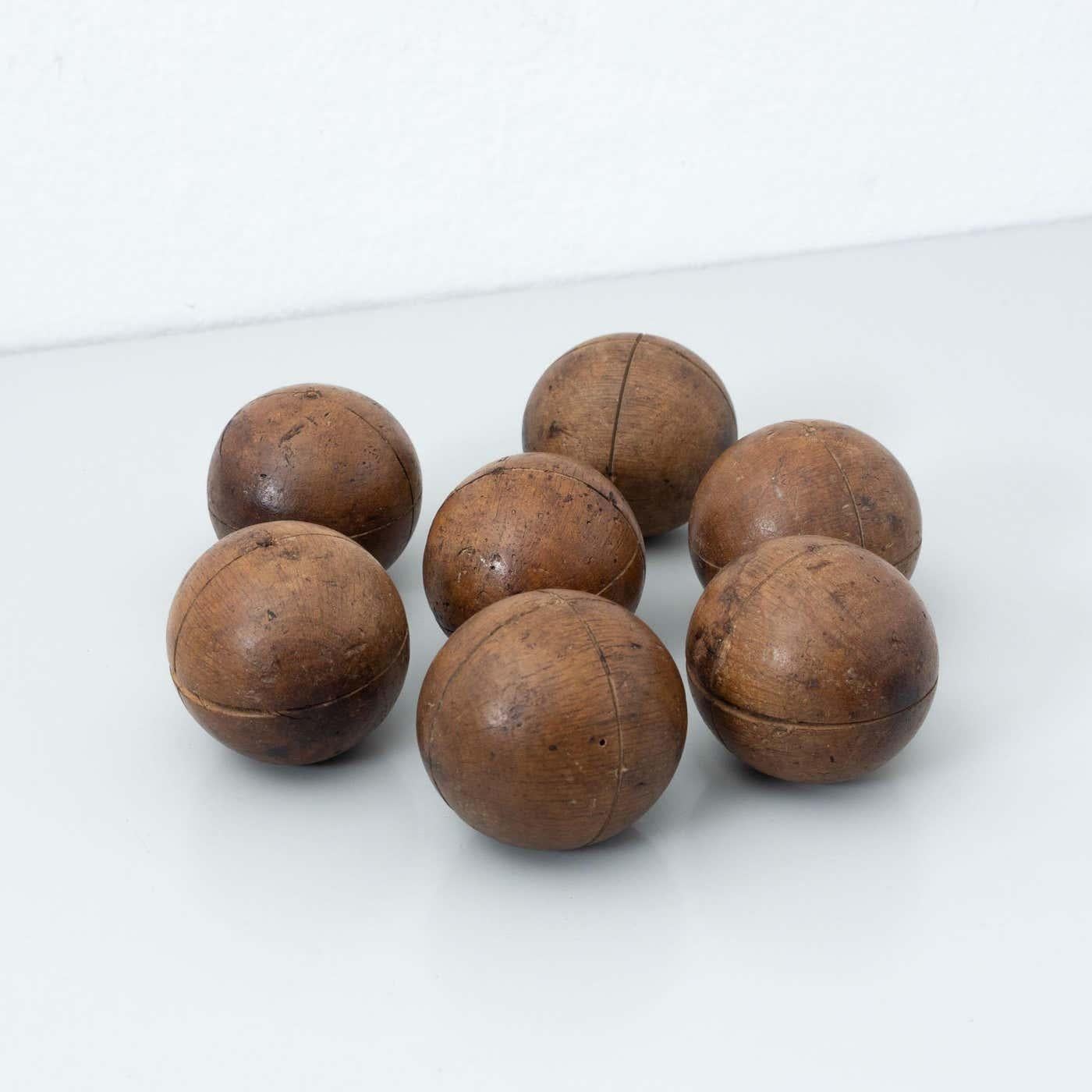 Mid-Century Modern Early 20th Century French Wooden Bowling Game: Rustic Artwork & Timeless Fun For Sale
