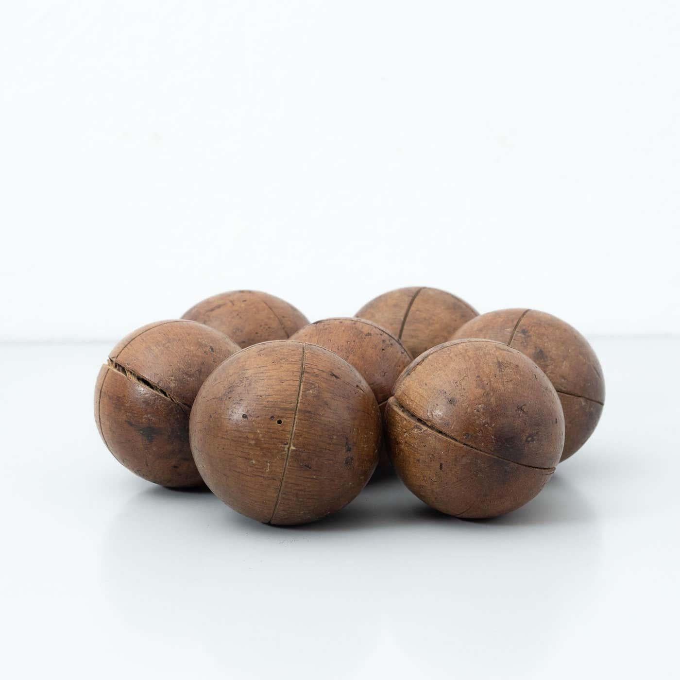 Early 20th Century French Wooden Bowling Game: Rustic Artwork & Timeless Fun For Sale 1