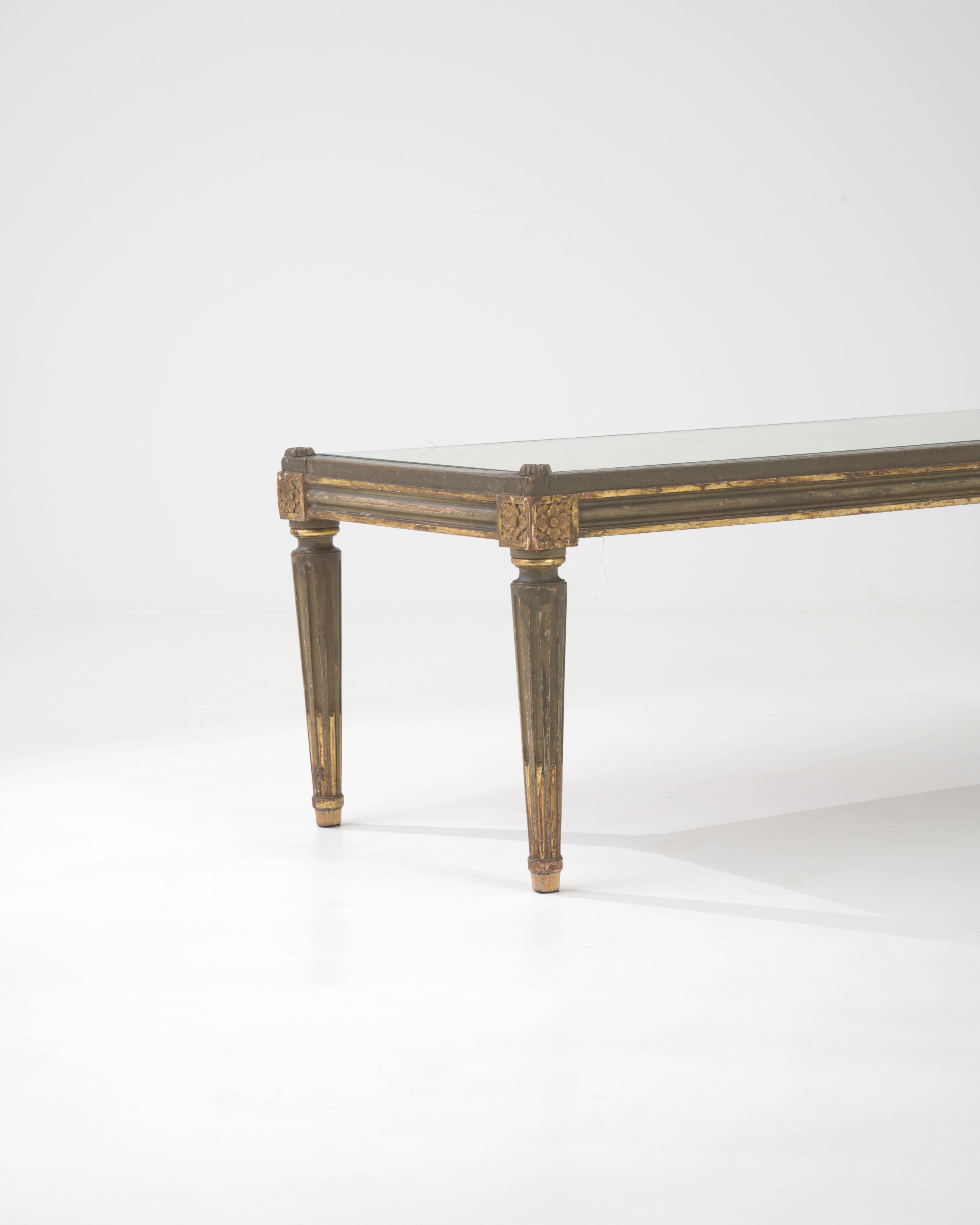 Early 20th Century French Wooden Coffee Table With Glass Top For Sale 2