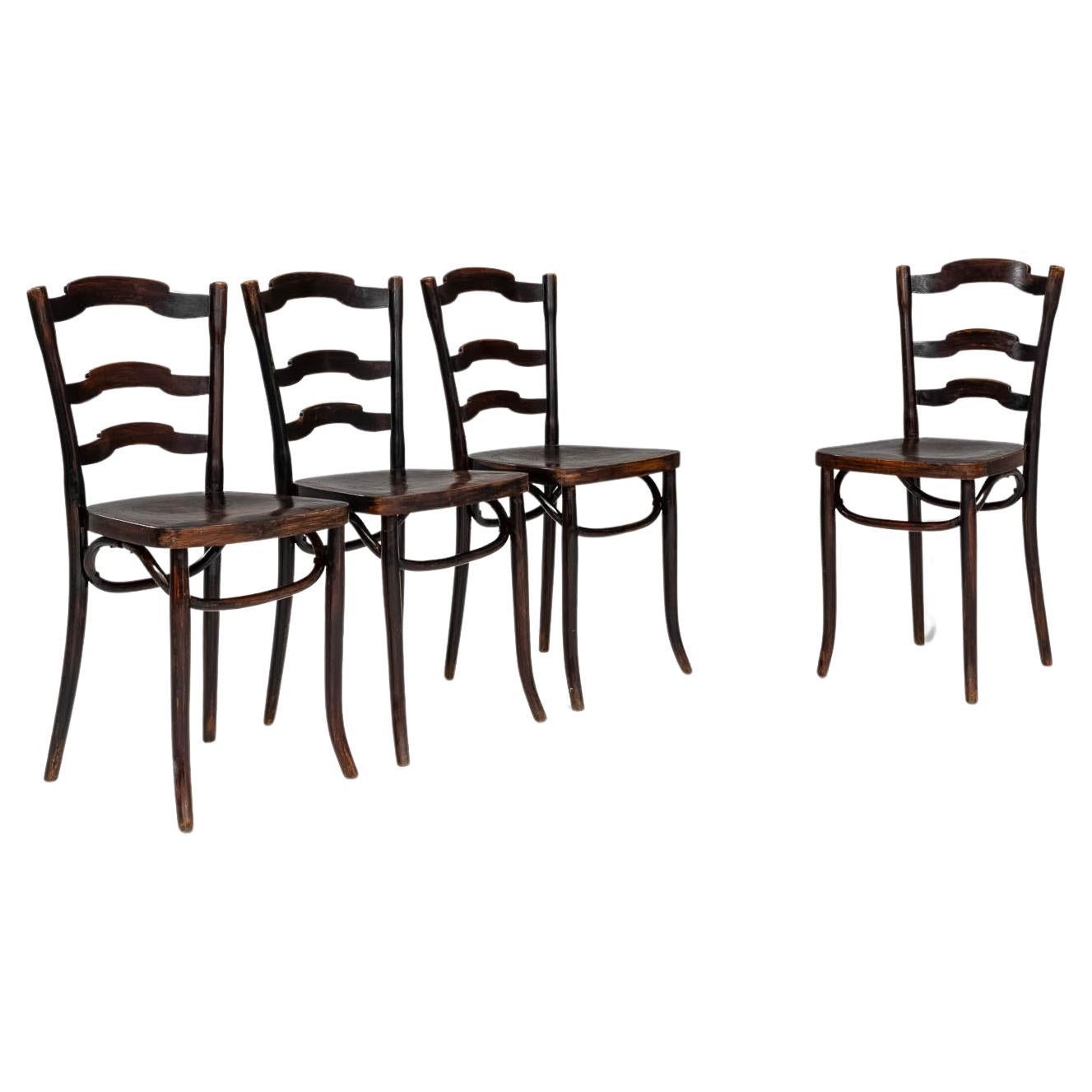 Chaises de salle à manger en bois françaises du début du 20e siècle, ensemble de 4 en vente