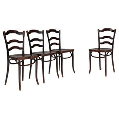 Used Early 20th Century French Wooden Dining Chairs, Set of 4