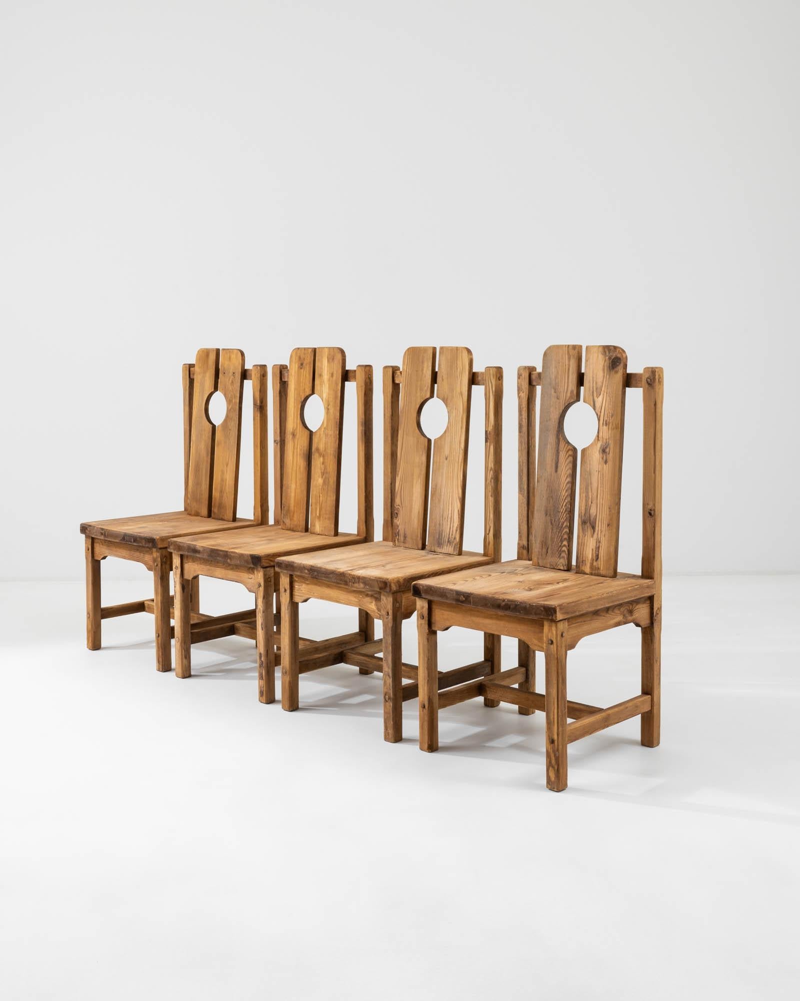 Early 20th Century French Wooden Dining Chairs, Set of Four  3