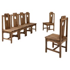 Used Early 20th Century French Wooden Dining Chairs, Set of Six
