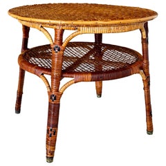 Early 20th Century French Woven Rattan Two-Tier Side Table