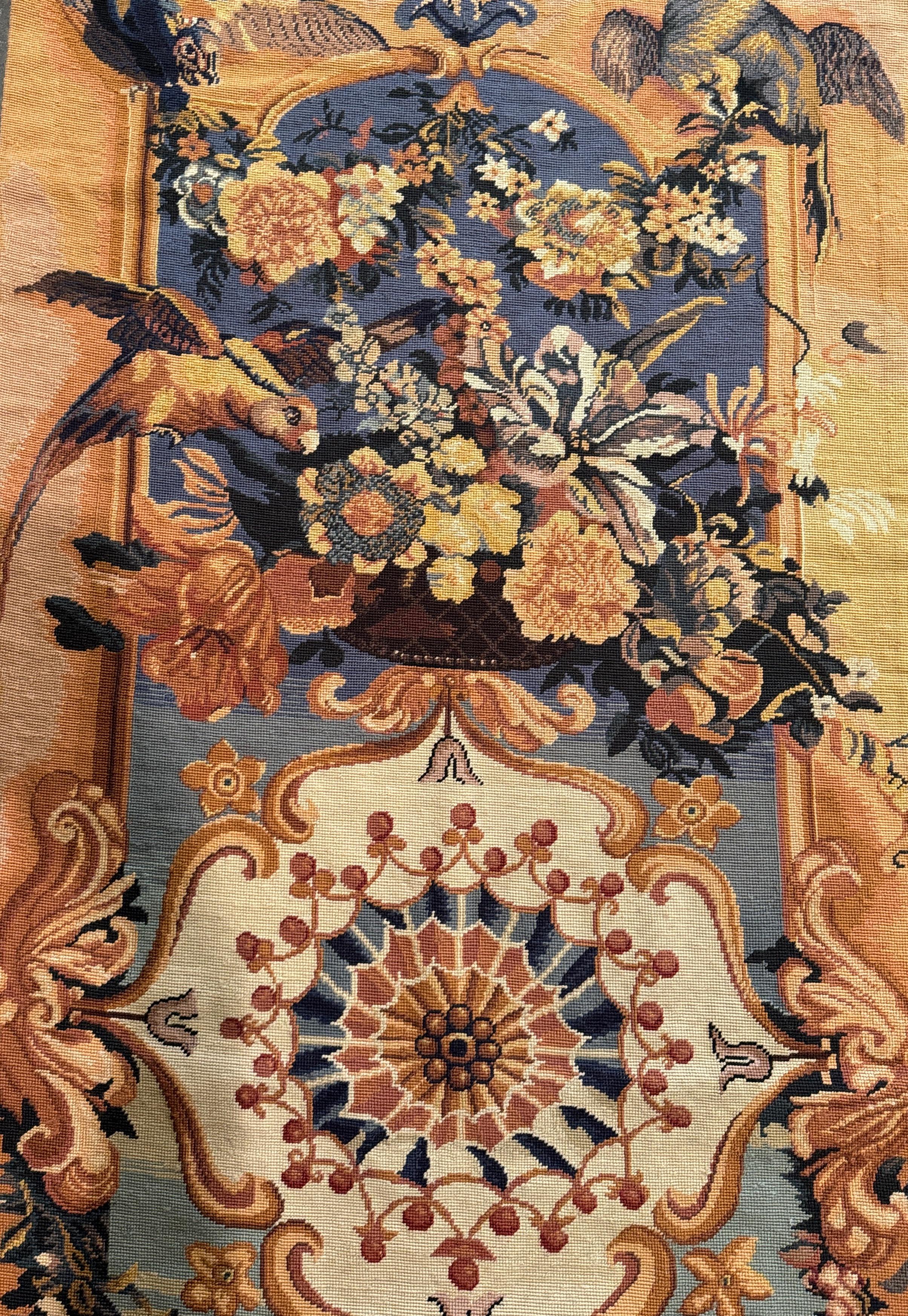 Hand-Woven Early 20th Century French Woven Wall Tapestry with Birds, Florals & Squirrels For Sale