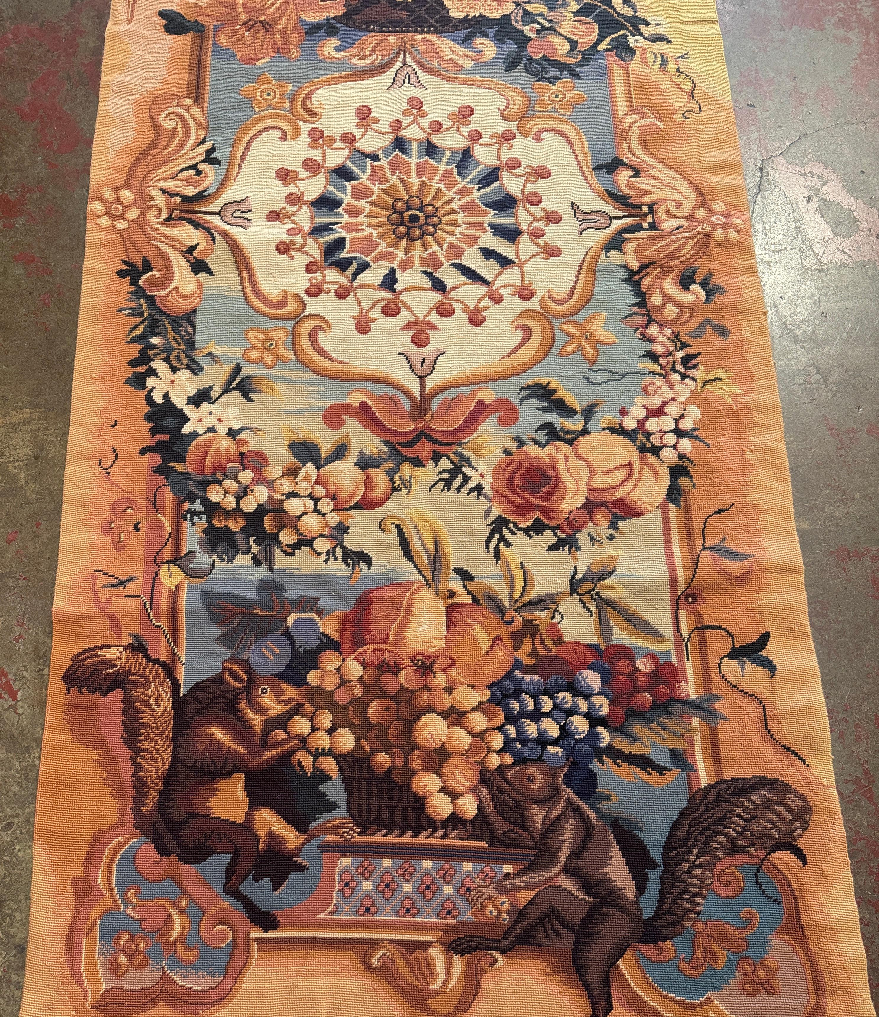 Early 20th Century French Woven Wall Tapestry with Birds, Florals & Squirrels In Excellent Condition For Sale In Dallas, TX