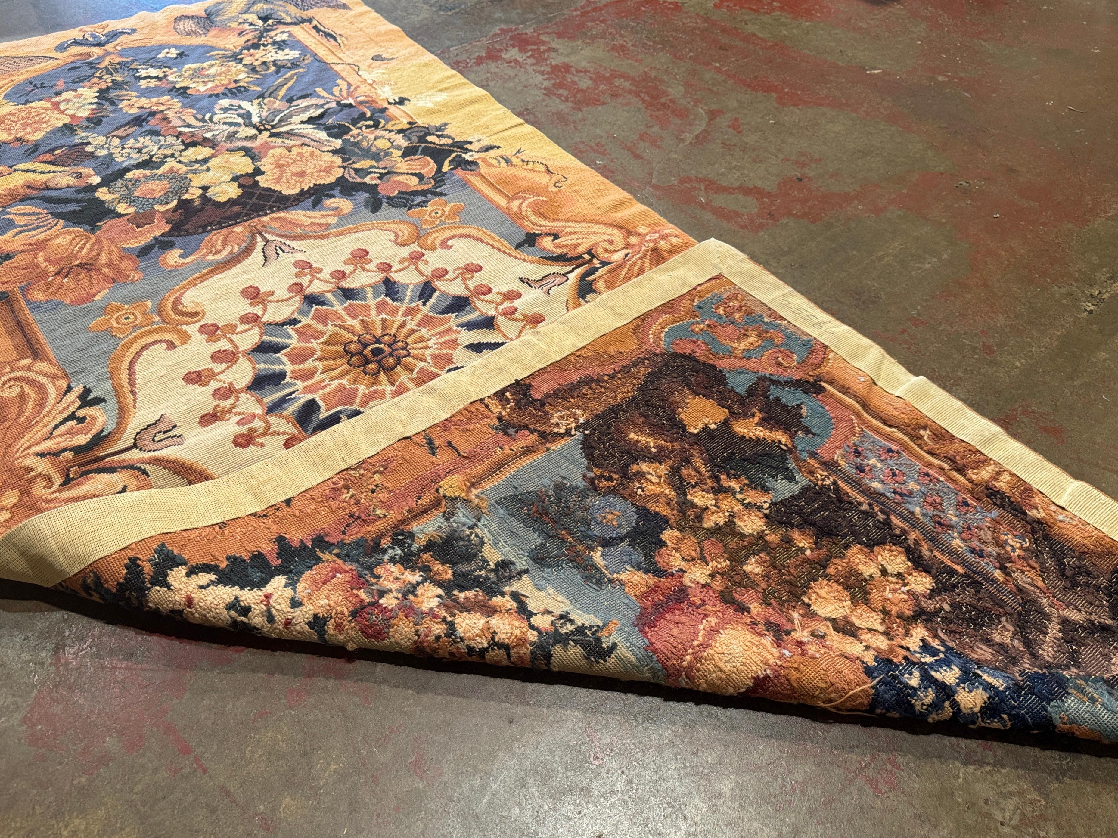 Early 20th Century French Woven Wall Tapestry with Birds, Florals & Squirrels For Sale 2