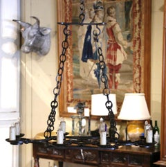 Early 20th Century French Wrought Iron 8-Light Flat Bottom Island Chandelier