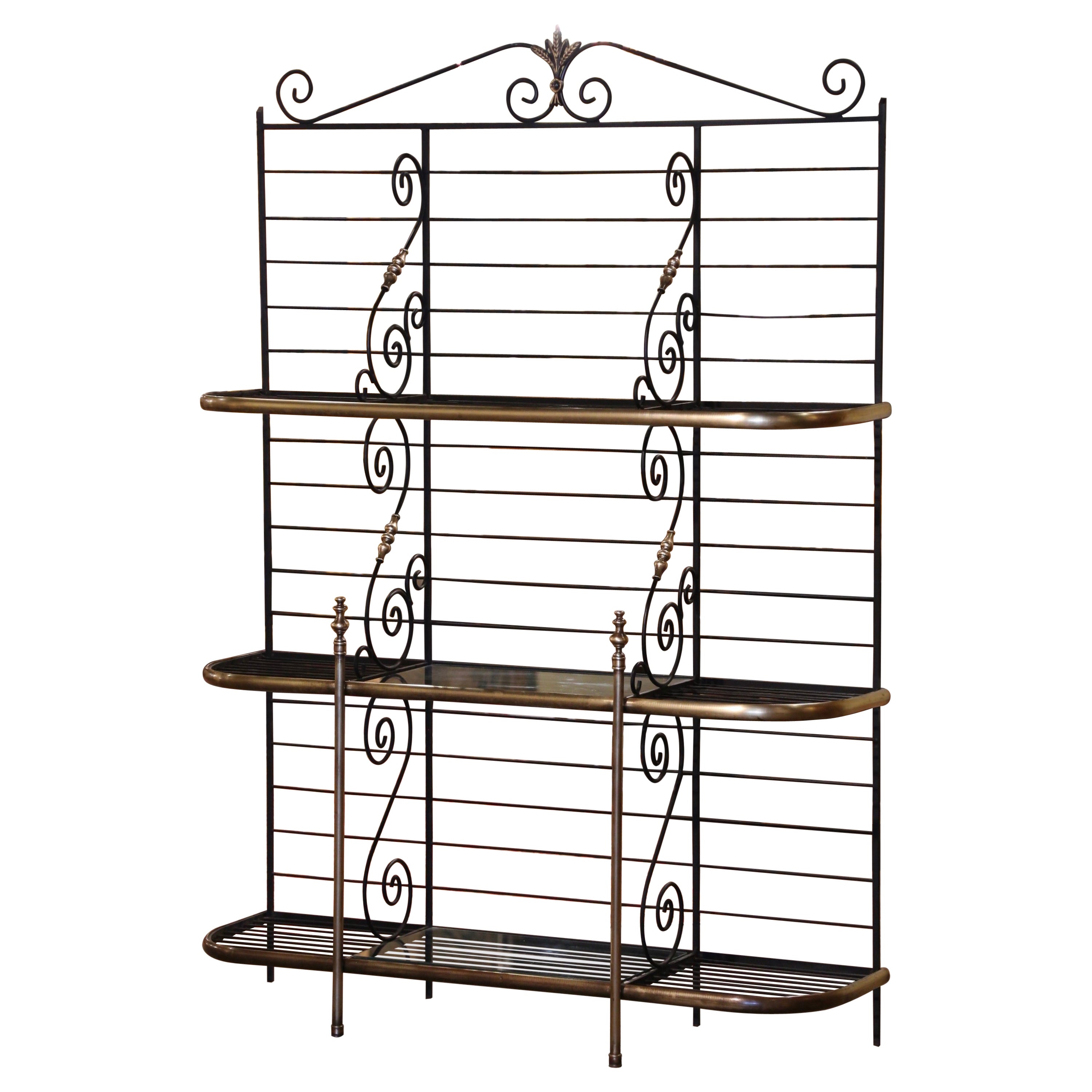 Early 20th Century French Wrought Iron and Brass Baker's Rack