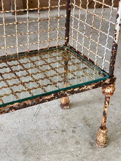 Early 20th Century French Wrought Iron Console Glass Shelves and Acanthus Motif