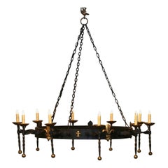 Early 20th Century French Wrought Iron Ten-Light Chandelier with Fleurs-de-Lys