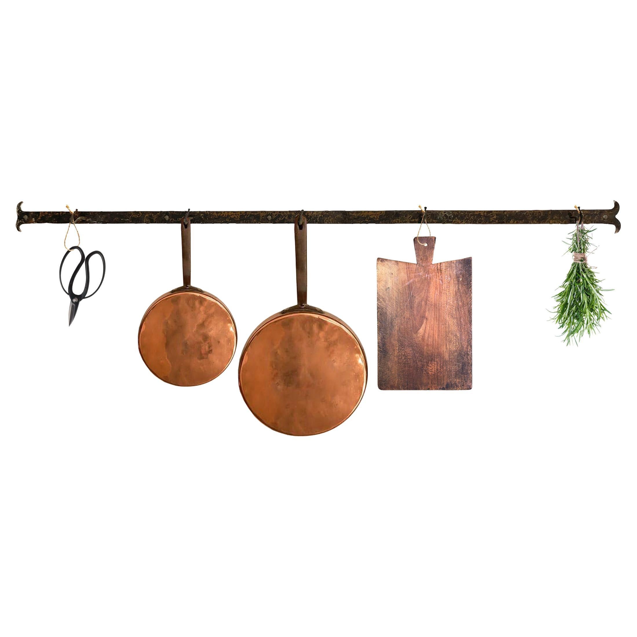 Early 20th Century French Wrought-Iron Wall-Mounted Pot Rack