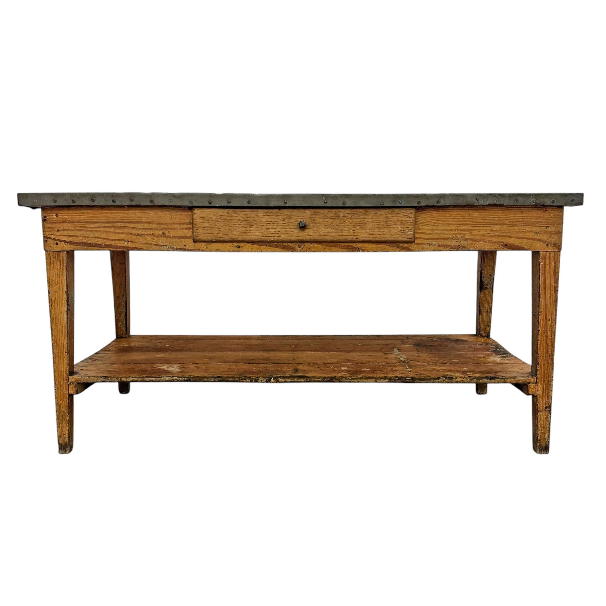 Rustic Early 20th Century French Zinc-Top Garden Table For Sale