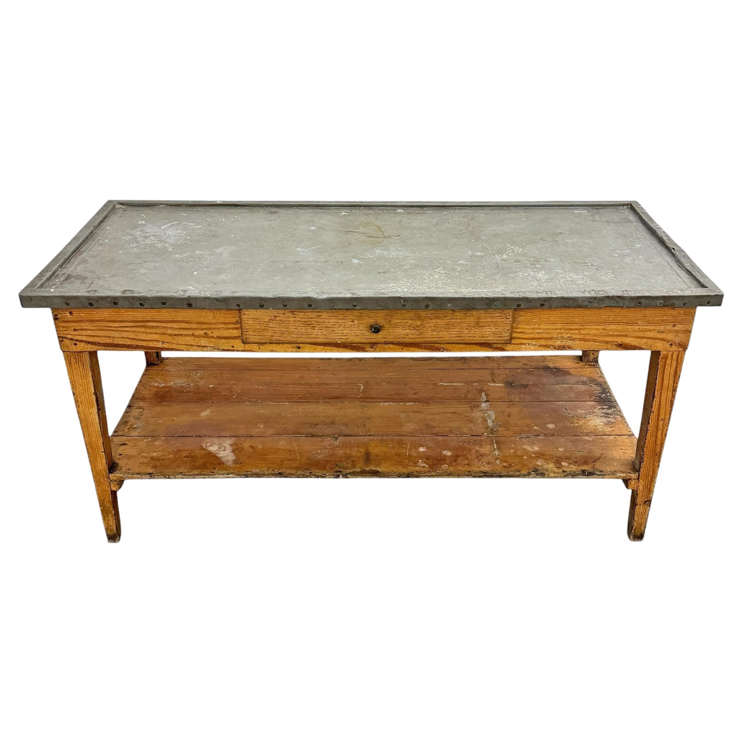 Early 20th Century French Zinc-Top Garden Table