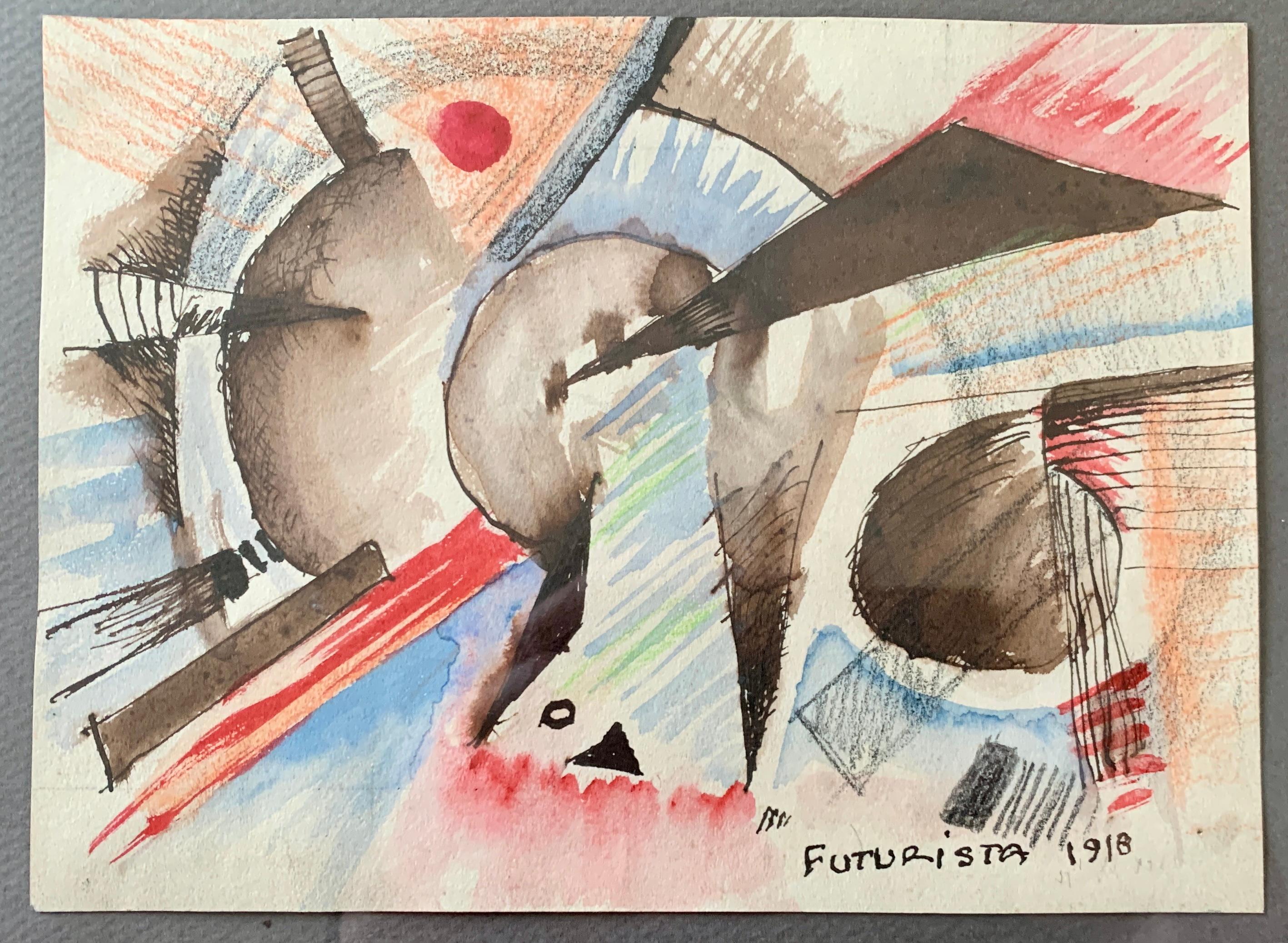 Dipinto a mano Pittura astratta futuristica del primo Novecento, Italia 1918 in vendita