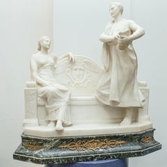 Early 20th Century Gallant Scene with Citadel White and Green Marble Sculpture