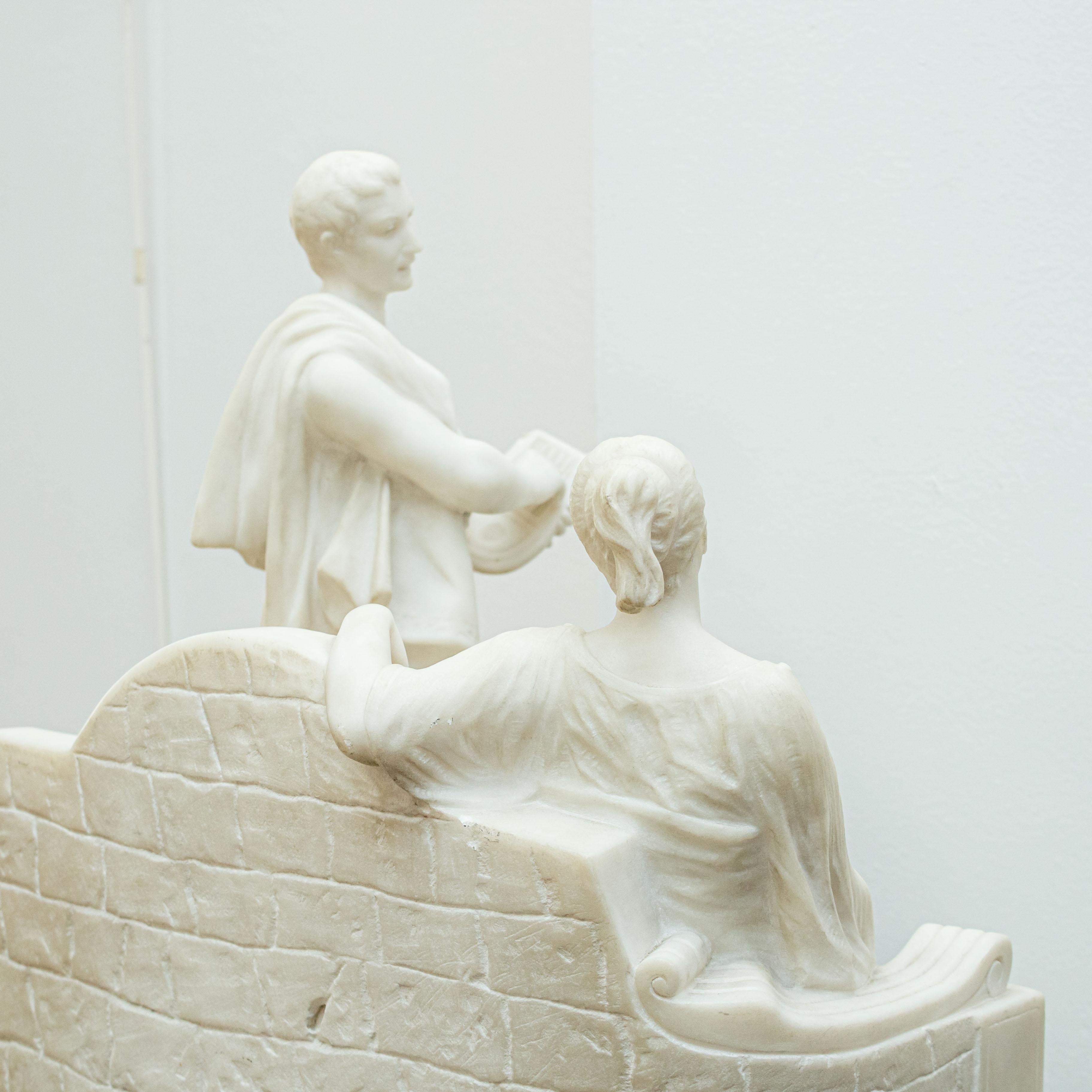 Early 20th Century Gallant Scene with Citadel White and Green Marble Sculpture For Sale 1
