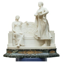 Early 20th Century Gallant Scene with Citadel White and Green Marble Sculpture