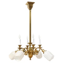 Early 20th Century Gas & Electric Mission Chandelier with Original Glass Shades