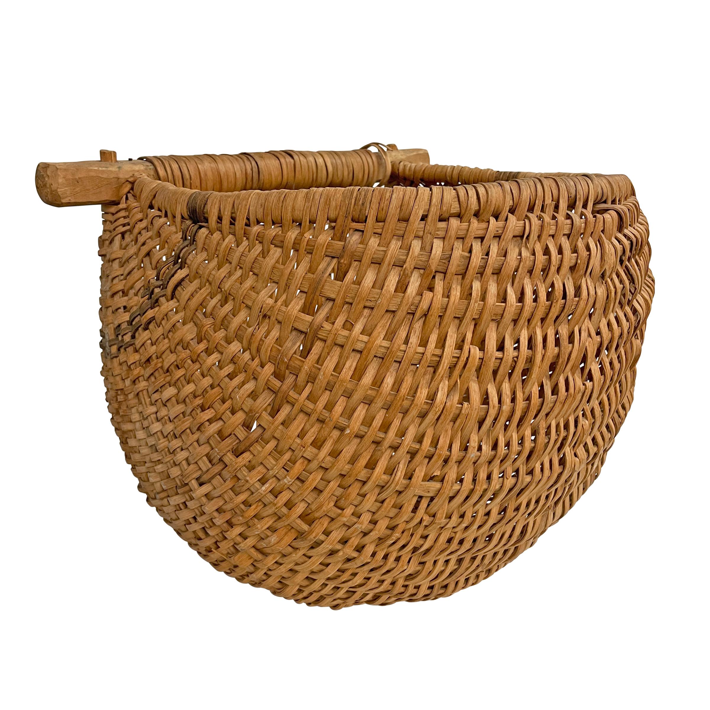 Hand-Woven Early 20th Century Gathering Basket For Sale