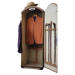 Antique Early 20th Century Gentleman's Travelling Streamer Trunk Wardrobe Luggage