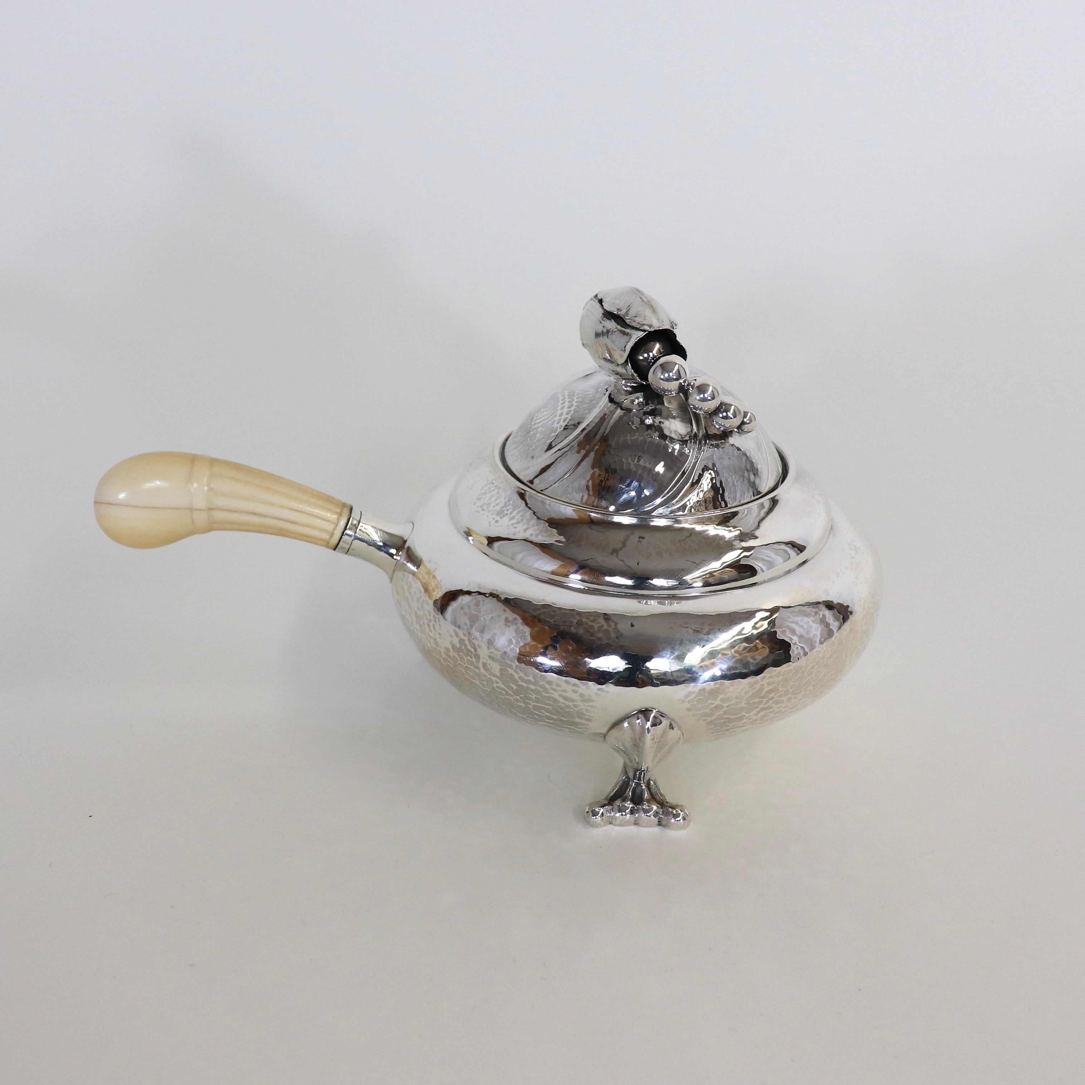 Hammered Early 20th Century Georg Jensen Art Nouveau Style ''Blossom'' Sterling Tea Set For Sale