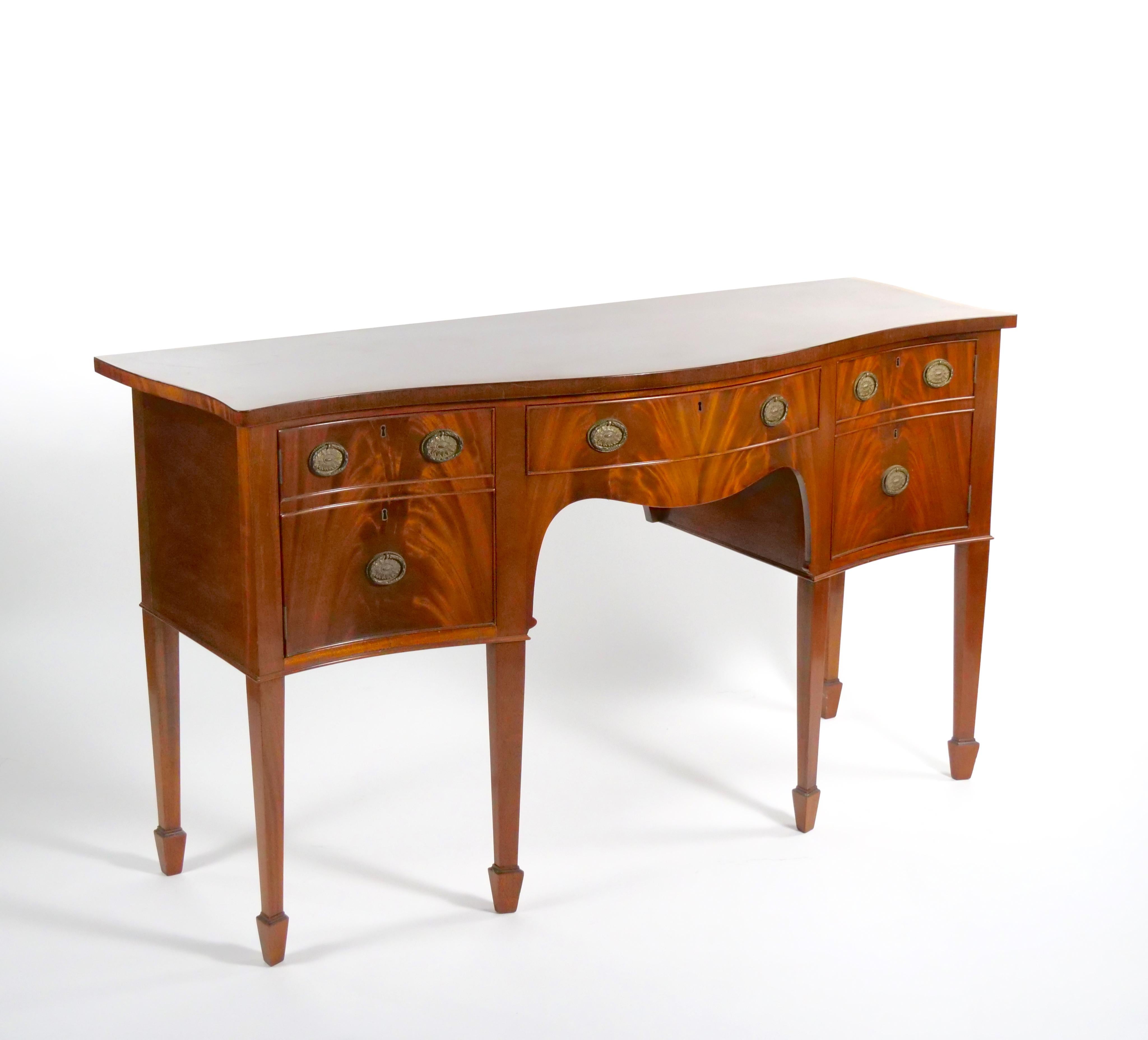 European Early 20th Century George III Flame Mahogany Serpentine Sideboard / Server For Sale