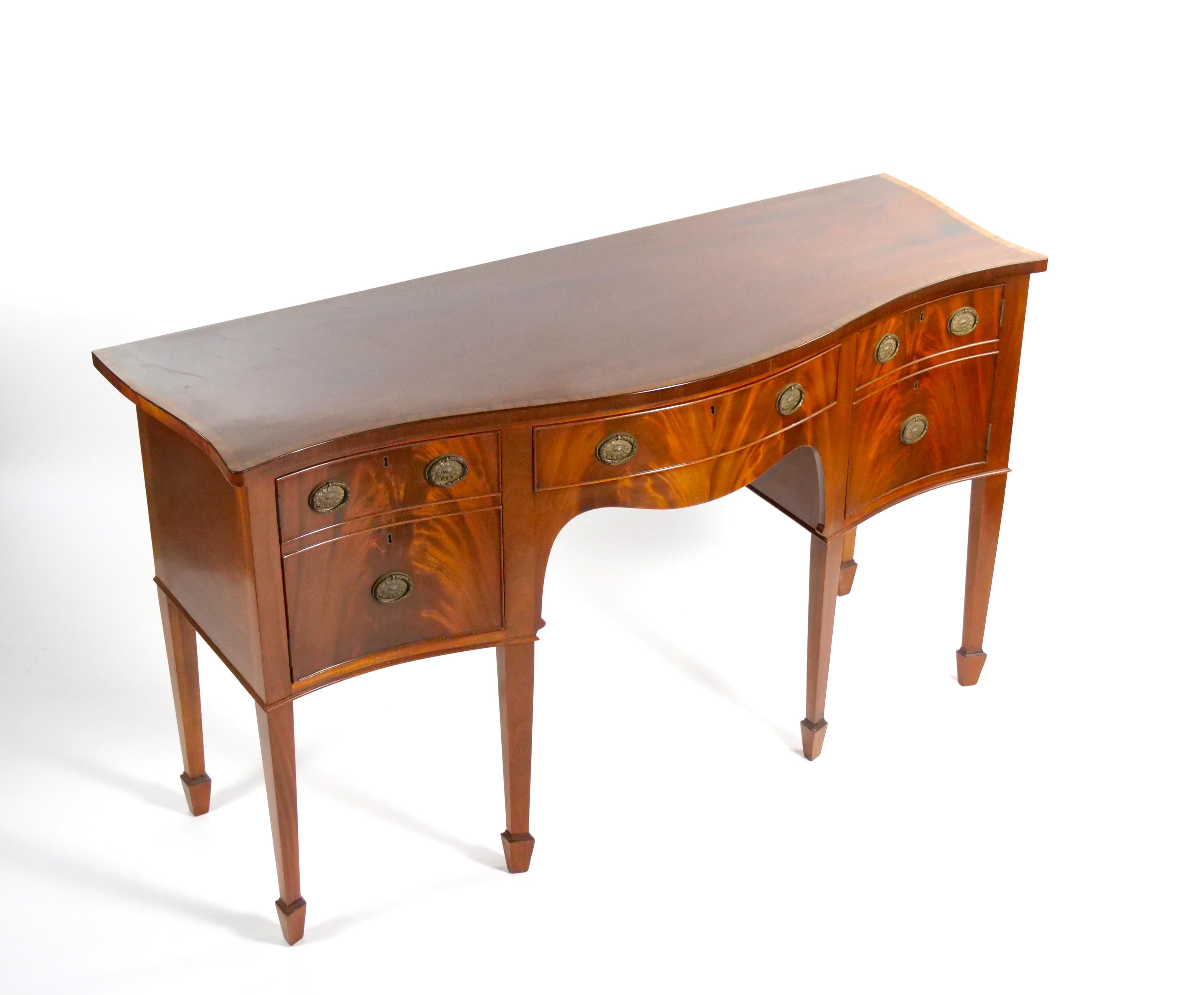 Brass Early 20th Century George III Flame Mahogany Serpentine Sideboard / Server For Sale