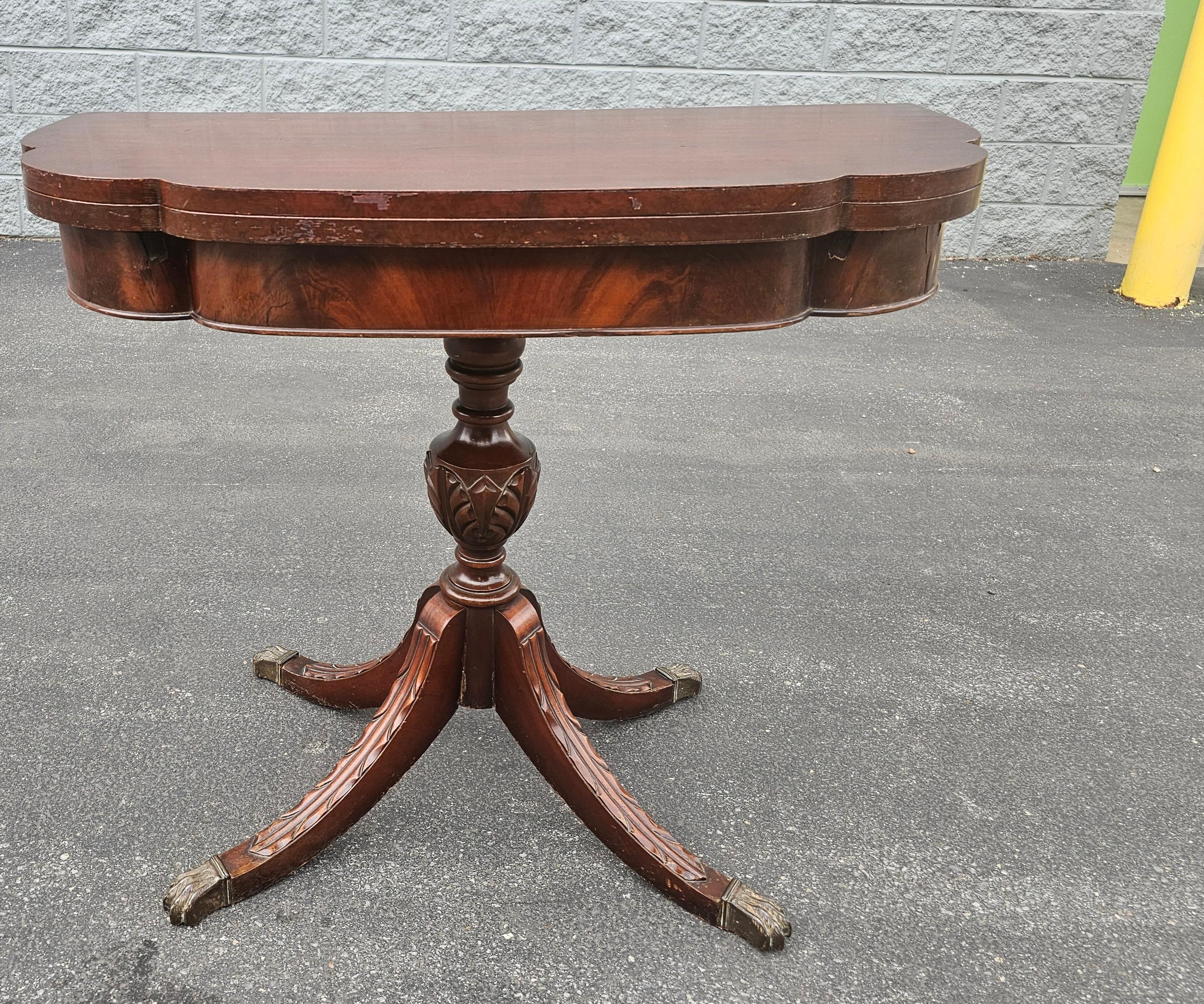 Carved Early 20th Century George III Mahogany Fold-Top Game Table Console Table For Sale