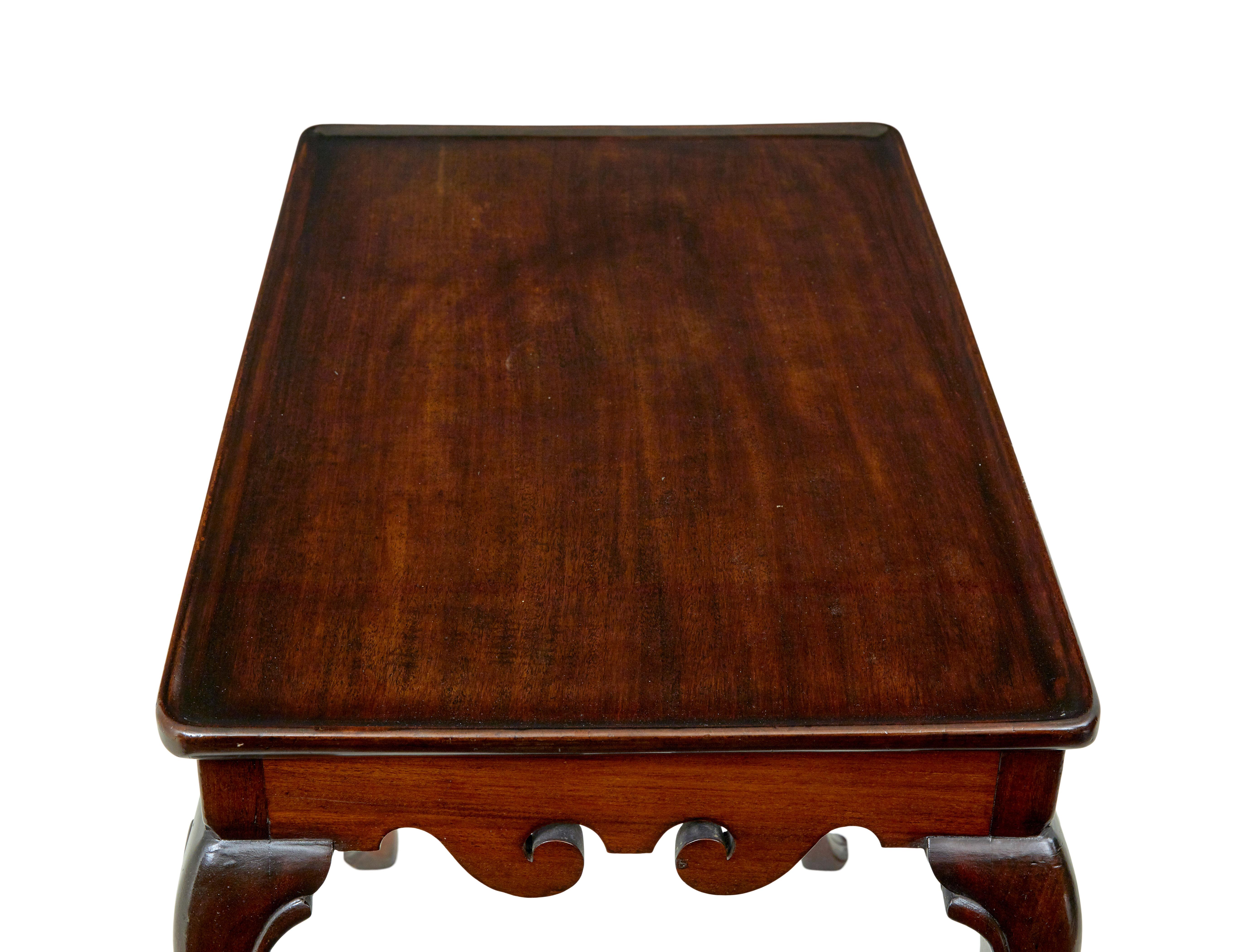 Early 20th century Georgian influenced silver table circa 1900.

Practical piece of furniture for everyday use around the home.

Rectangular top with a slight dish raised edge.  Shaped apron with scrolls and applied carved shells to the front and