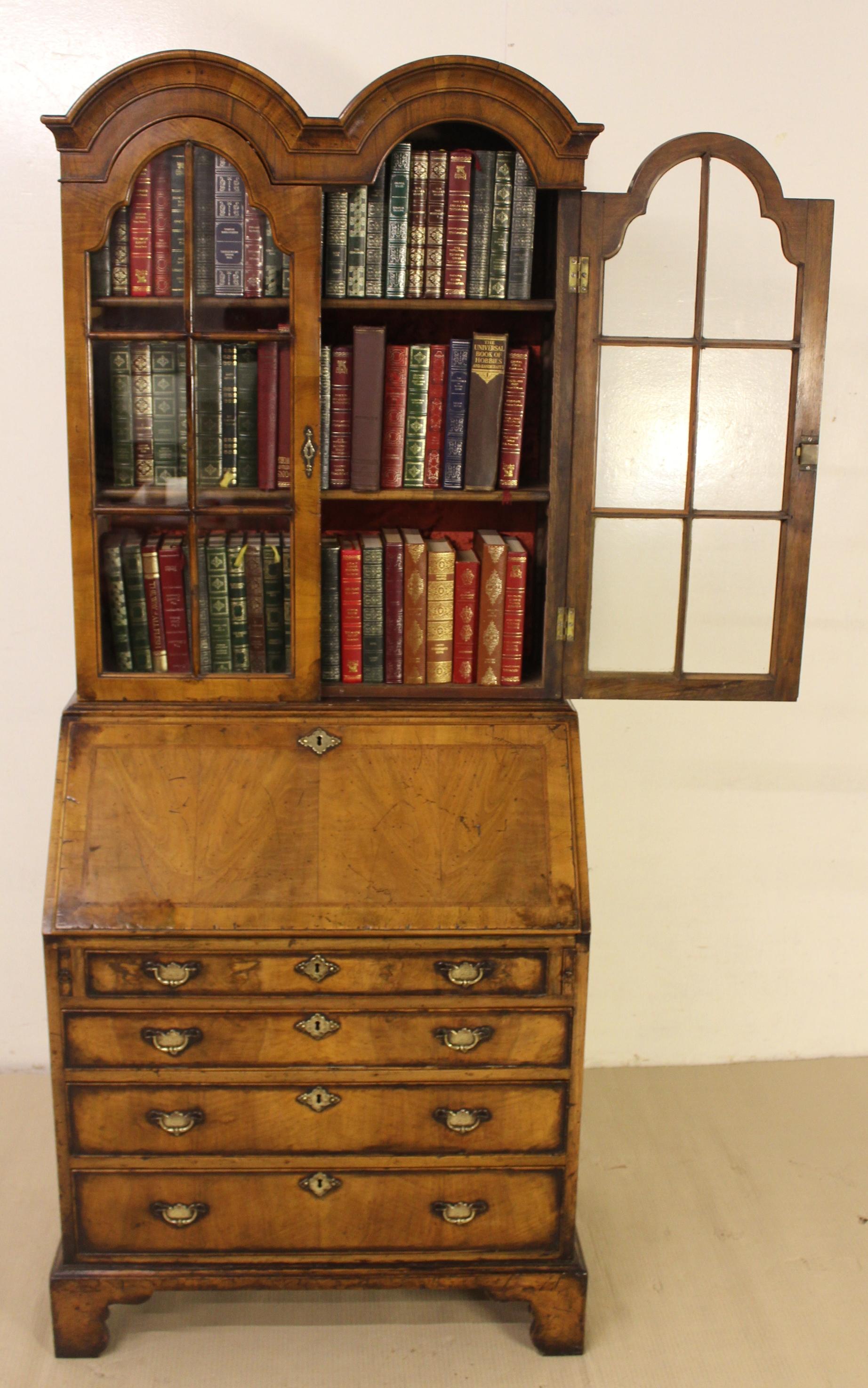 Early 20th Century Georgian Style Burr Walnut Bureau Bookcase For Sale 11