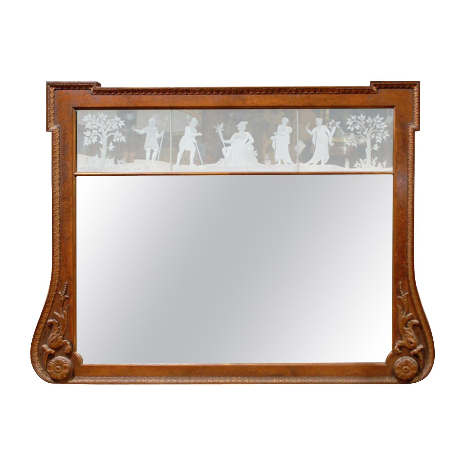 Early 20th Century Georgian Style Over Mantle Mirror with Etched Panels