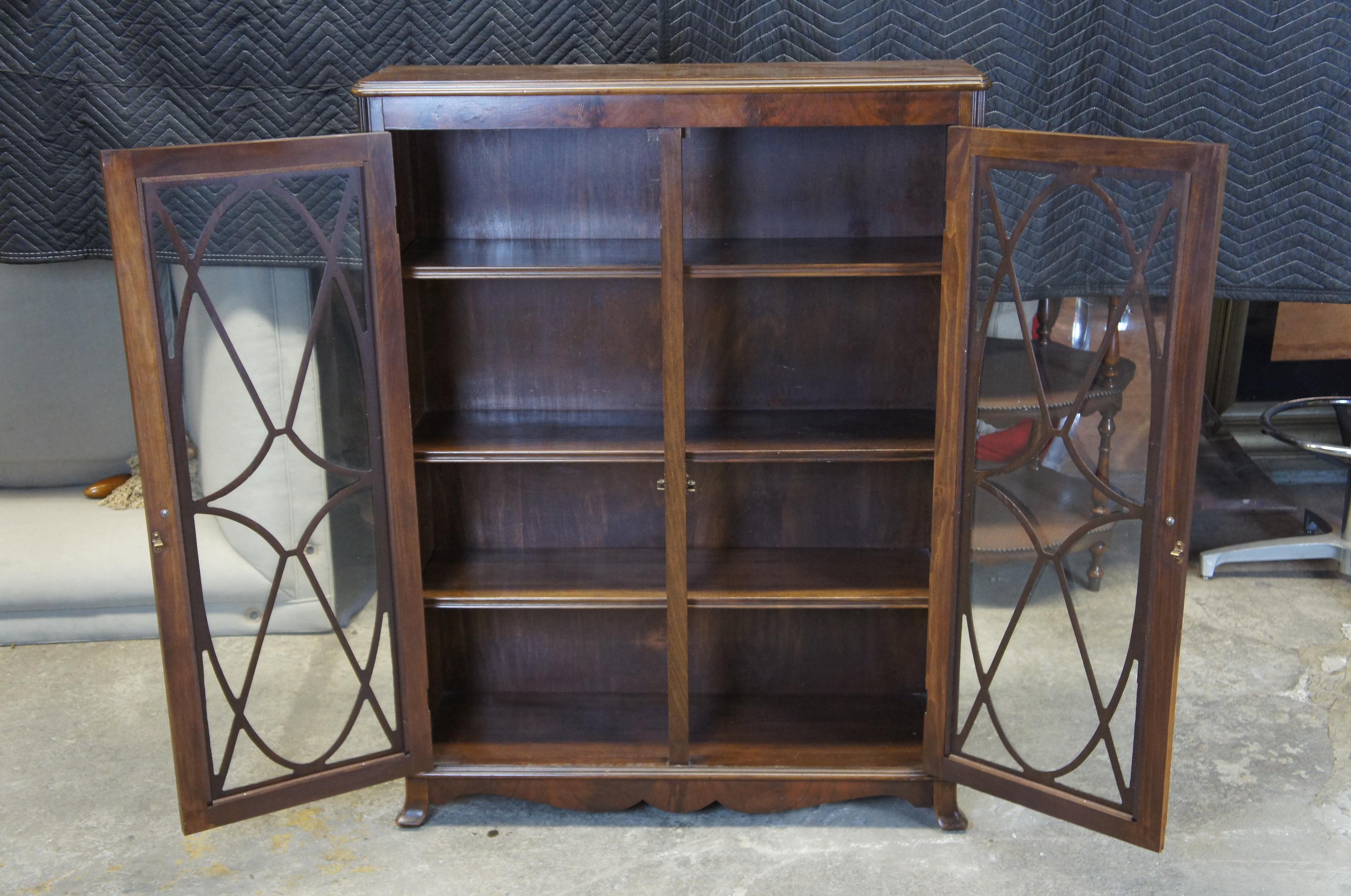 Mid-20th Century Early 20th Century Georgian Style Walnut Library Bookcase Display Cabinet