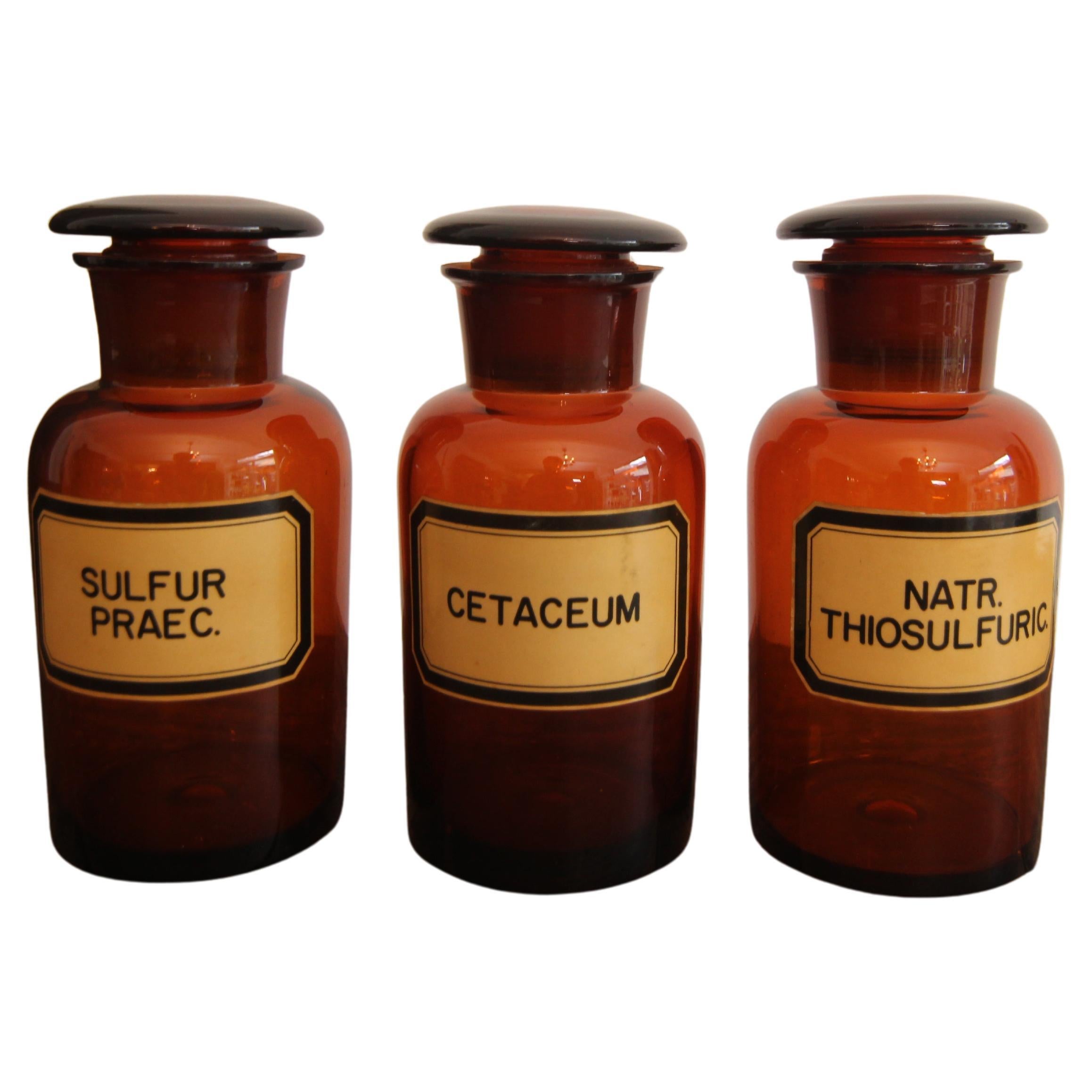 Early 20th Century German Apothecary Glass Jars, Set of 3