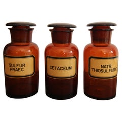 Antique Early 20th Century German Apothecary Glass Jars, Set of 3